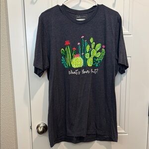 Lulu Mac Women's Gray Short Sleeve Tee with Cactus Design